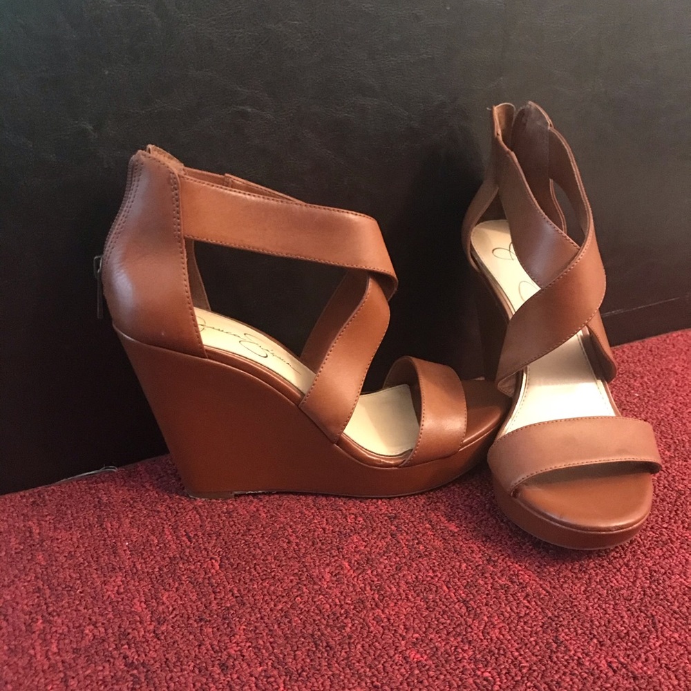 Mocha Brown Strapped Wedges by Jessica Simpson